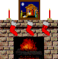 Lareira com fogo - Postal de Natal 