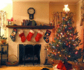Lareira e Árvore de Natal - Postal de Natal 