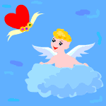 Cupido nas nuvens - Postal de Amor 
